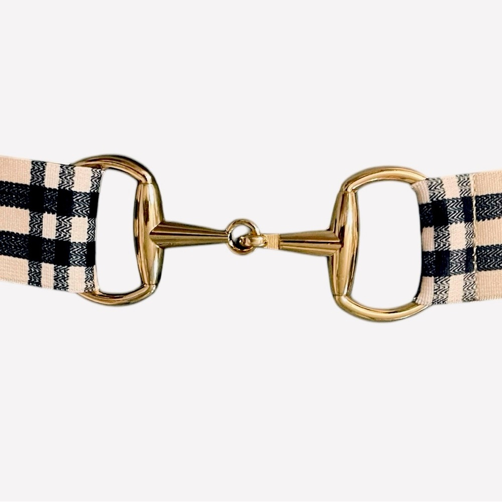 NWT Equestrian Snaffle Bit Belt Adjustable w/Stretch Tartan /Gold Buckle OSFM - Picture 5 of 9